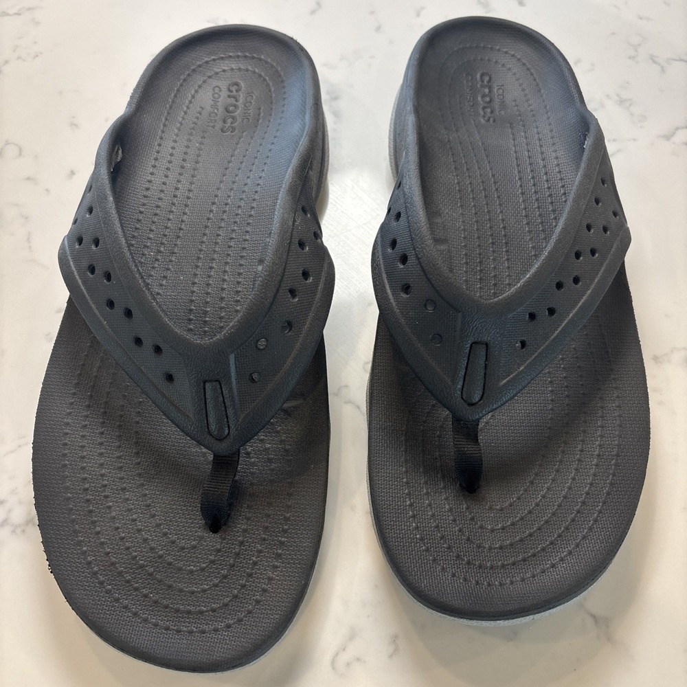CROCS Swiftwater Deck Thong Flip‎ Flop Sandal Beach Boat Men's US 10 Black/Gray
